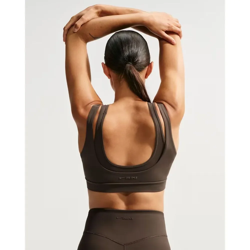 NEW NikeSKIMS Double Strap Scoop Bra Dark Sepia Deep Brown Small NWOT - Picture 2 of 7